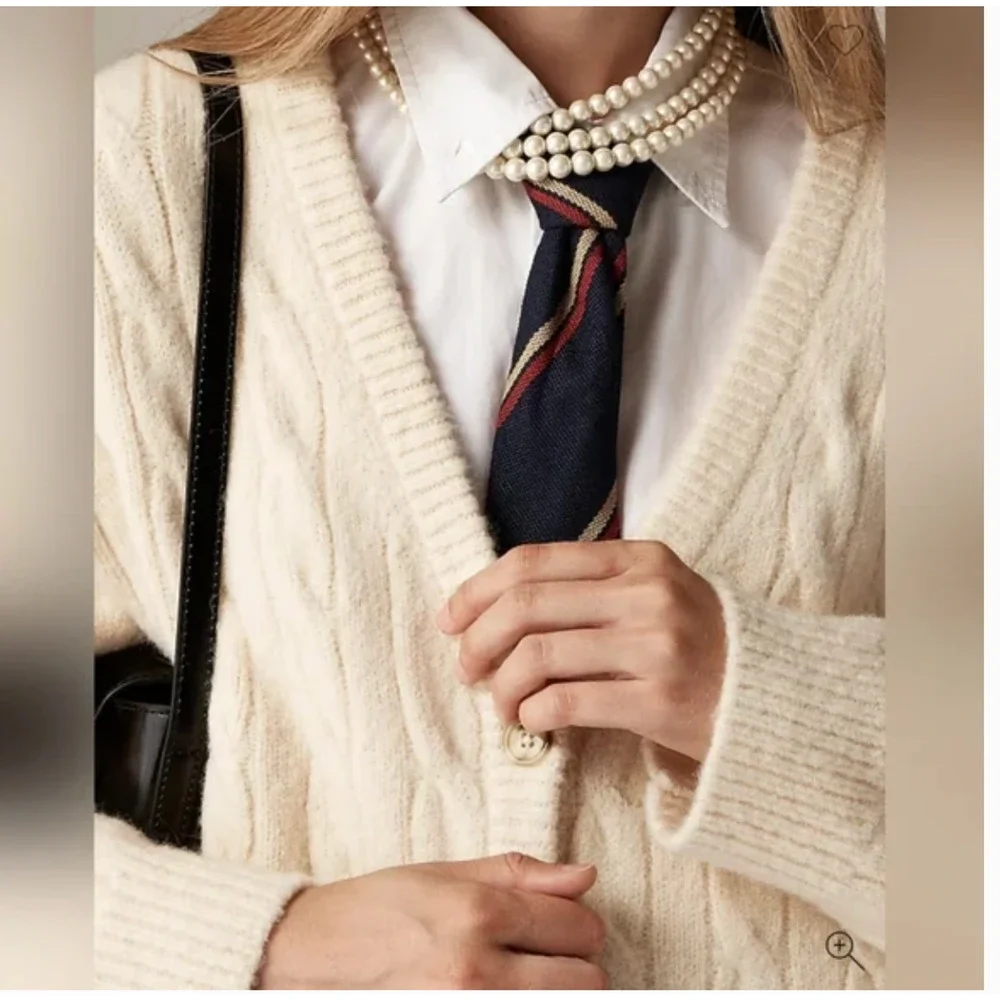 J Crew Relaxed Cable Knit Cardigan Sweater S M CB936 White J.Crew Prep 90s Y2K
